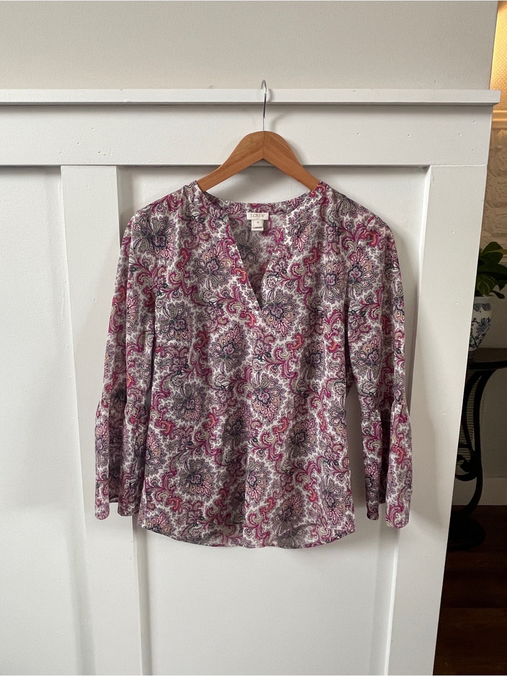 J. Crew Pink & Gray Paisley V-Neck Blouse | XS